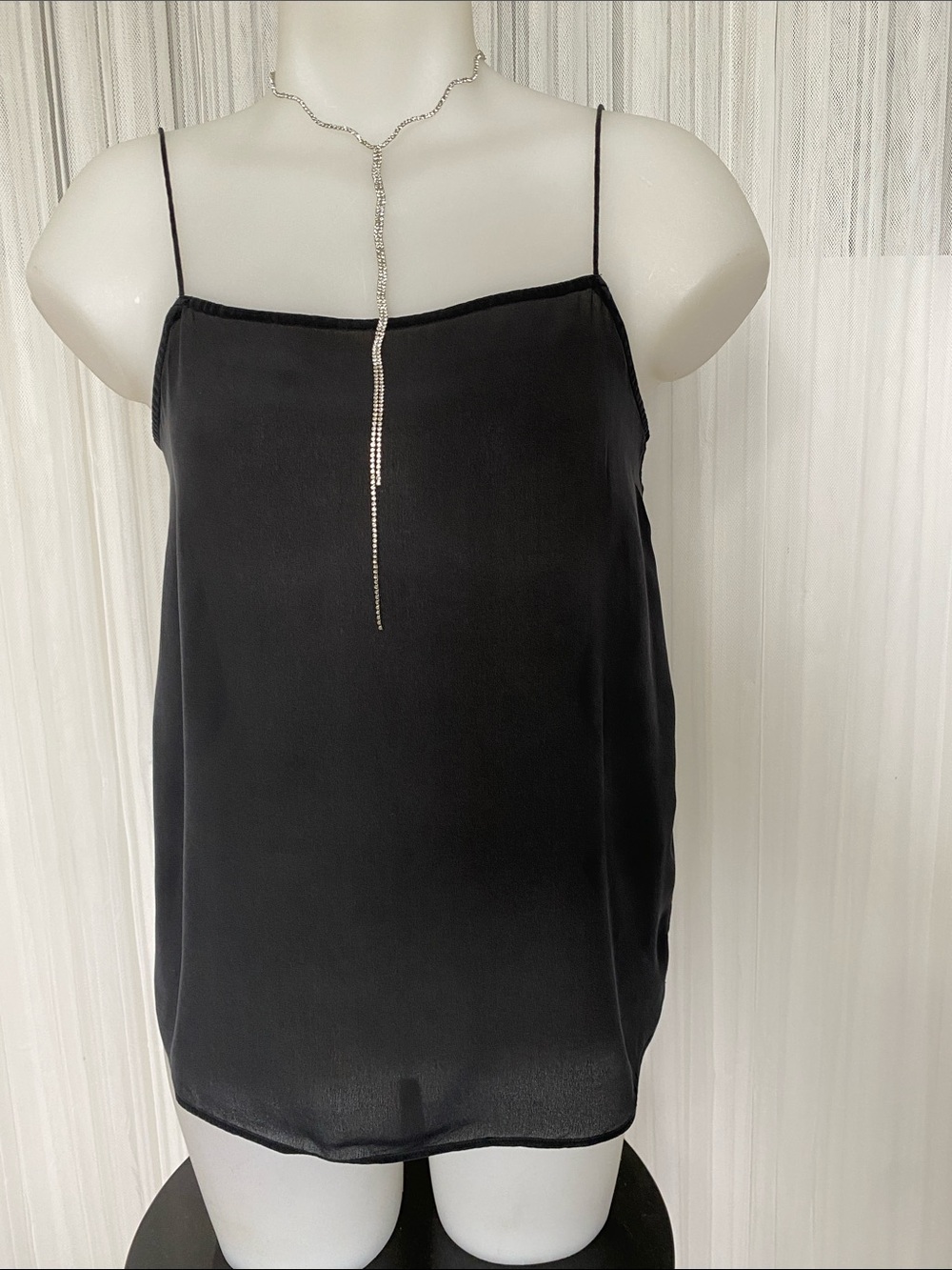 & Other Stories Paris Atelier Black Satin Spaghetti Strap Cami 100% Silk Crepe